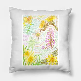 Happy Birthday spring flowers Pillow