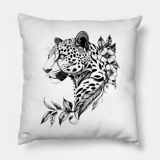 Jaguar Wild Animal Nature Illustration Art Tattoo Pillow