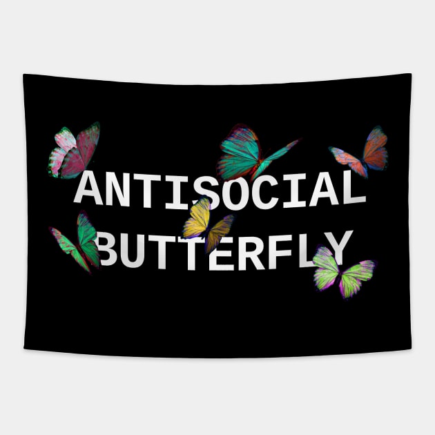 ANTISOCIAL BUTTERFLY Rainbow White Tapestry by CharlieCreator