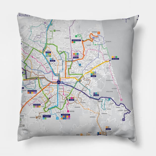 New Zealand - Christchurch - Bus Map - HD Pillow by Superfunky