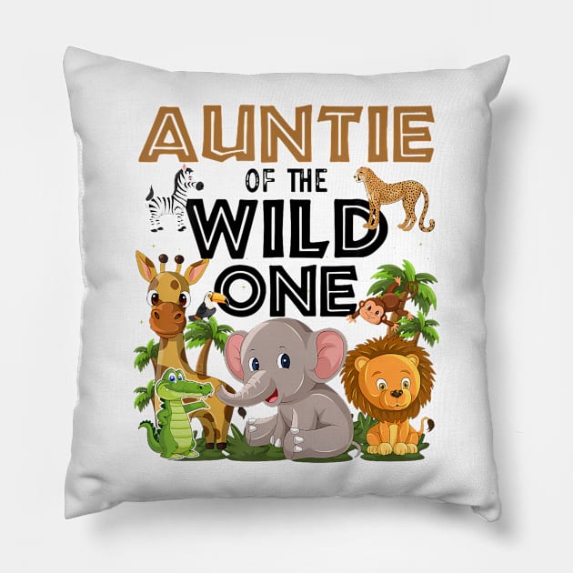 Auntie Of The Wild One Birthday 1st Safari Jungle Family Pillow by Eduardo
