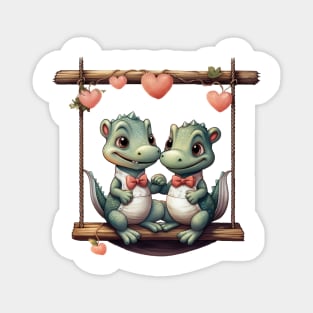 Valentine Crocodile Couple On Swing Magnet