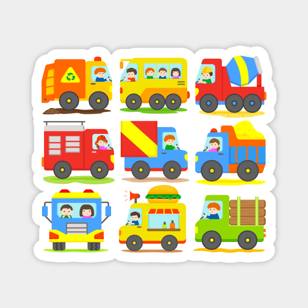 9 Trucks and Heavy Vehicles for Boys and Girls Magnet by samshirts