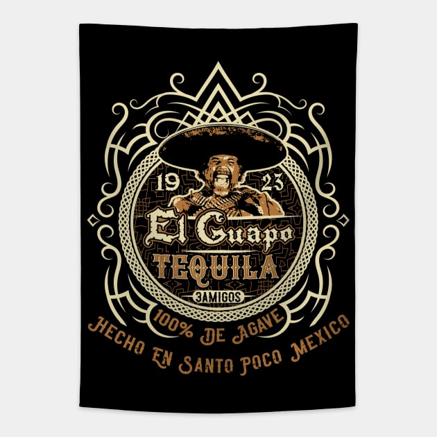 El Guapo Tequila Label Tapestry by Alema Art