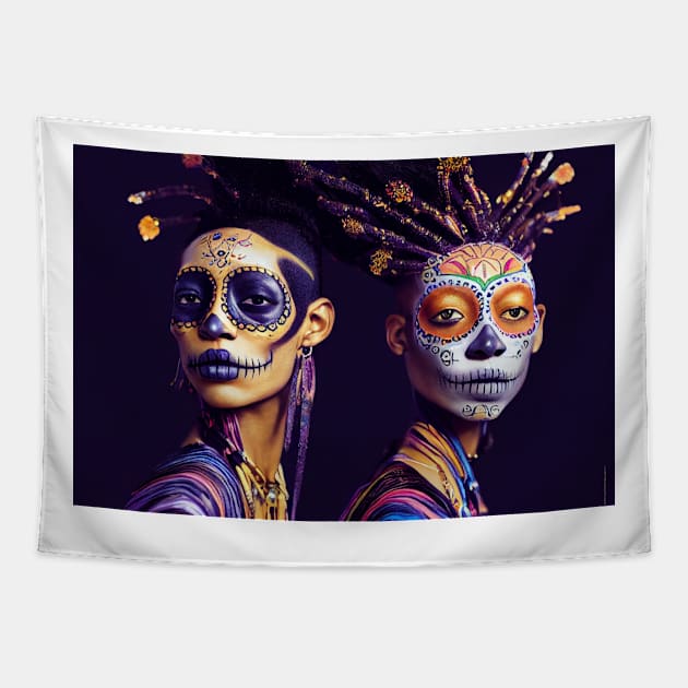 Two people with voodoo makeup on thier faces Tapestry by Artisticwalls