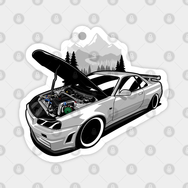 Silver Gray R34 GTR Skyline Magnet by KaroCars