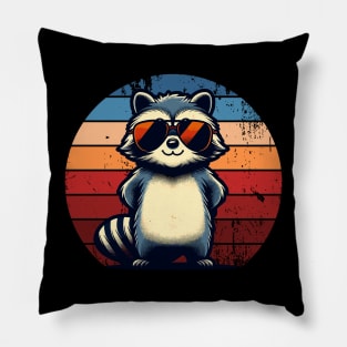 Cool Retro Raccoon in Sunglasses 70s 80s 90s Funny Raccoon Pillow