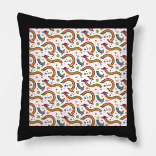 Happy Little Space Rainbows, Stars and Planets in Neon and White Pillow