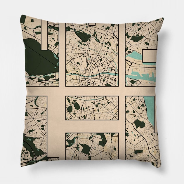 Dublin, Ireland City Map Typography - Vintage Pillow by deMAP Studio