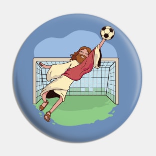 Jesus Saves // Funny Jesus Soccer Cartoon Pin