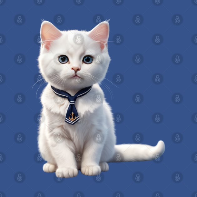 Kawaii Cute Funny Nautical Sailor Cat by Tina