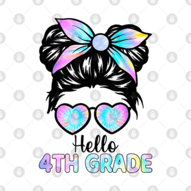 Hello 4th Grade Messy Hair Bun Girl Back To School First Day by Miami.art