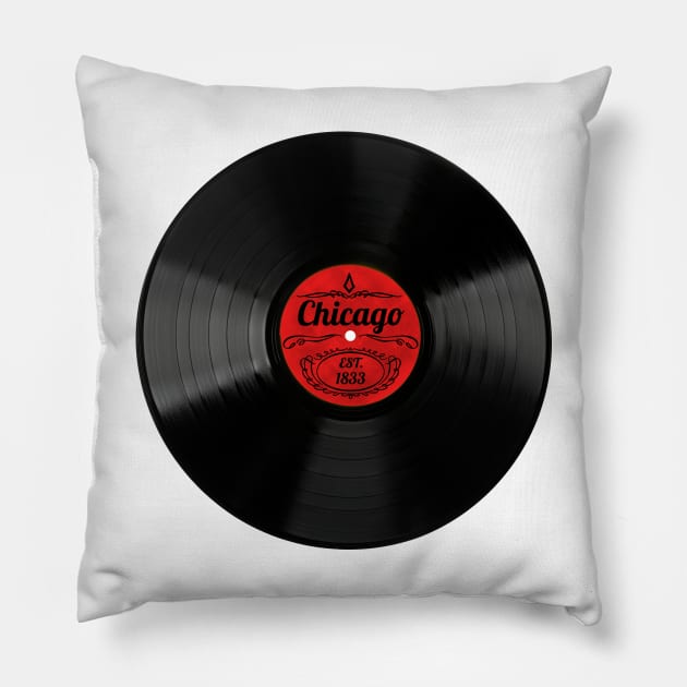 Chicago Gift Retro Musical Art Vintage Vinyl Record Design Pillow by Tennessee Design Studio