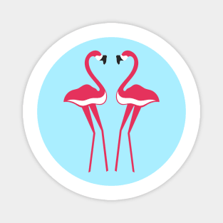 pair of pink flamingos on turquoise background Magnet