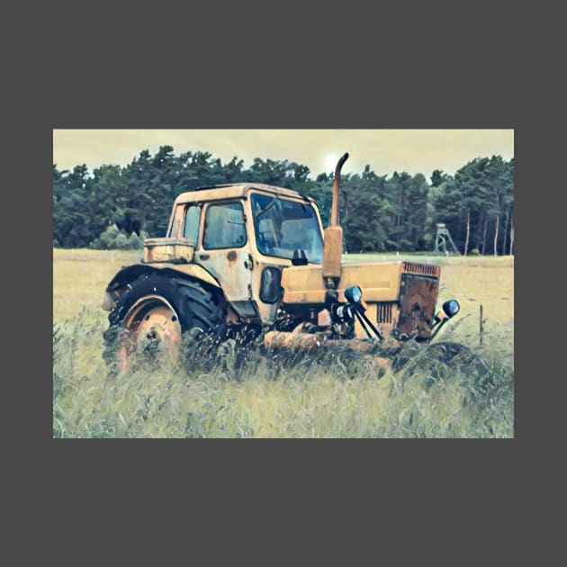 Rusty Old Tractor In Field by IainDesigns