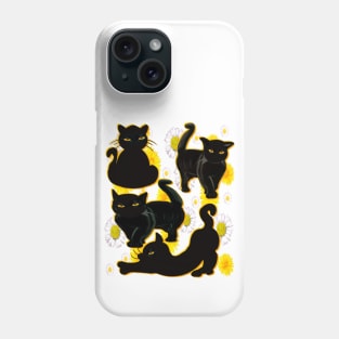 Cat silhouette on top of wildflowers feelings pattern black cats  among dandelions And daisies floral bright flowers Phone Case