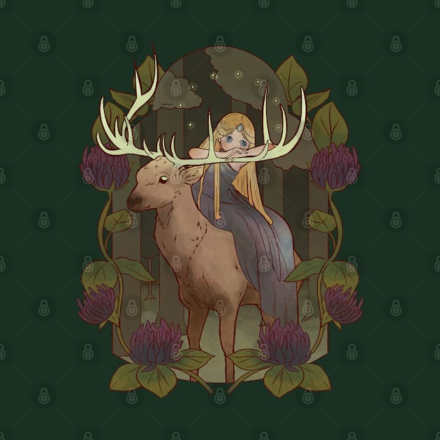 Fairy ridding a Deer Cute Fairy Tale Magical Forest by Kali Space
