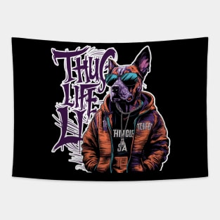 Thug Life Cat Design in Vibrant Colors Tapestry