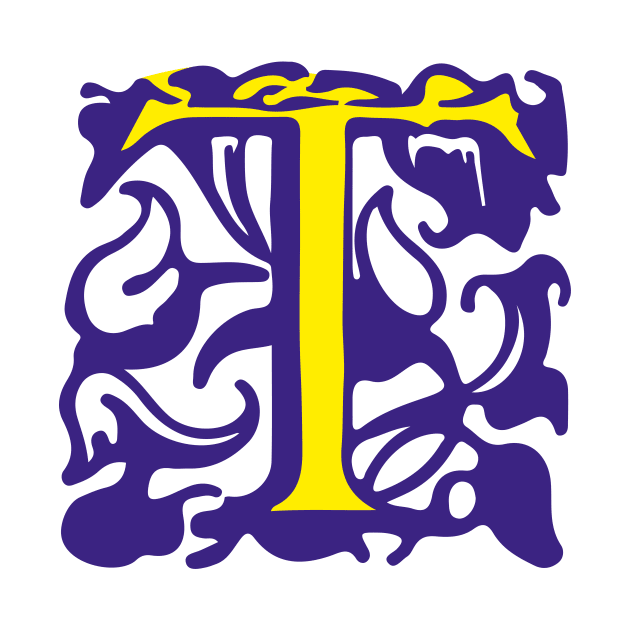 Letter T in yellow with violet ornaments by Creative Art Store