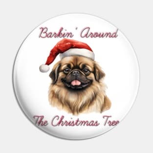 Christmas Pekingese Dog in Santa Hat Pin