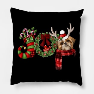 Christmas Joy Dwarf Stocking Reindeer Shih Tzu Pillow