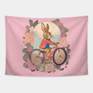 Cycling Enthusiast Cycler of Rabbit in Vintage Flowers Adventure Tapestry