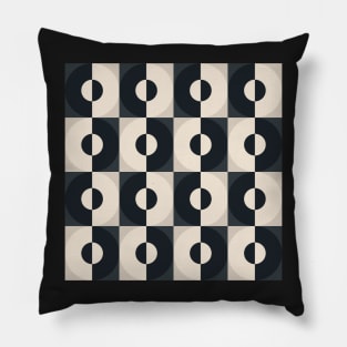 Retro Square and Circle Tile Black and White Pillow