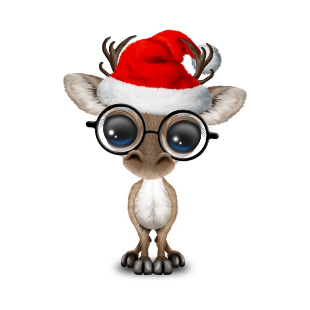 Baby Reindeer Wearing a Santa Hat and Glasses by jeffbartels