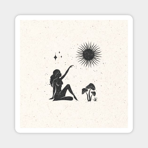 Sitting Mushroom Sun Goddess Magnet by studioaartanddesign