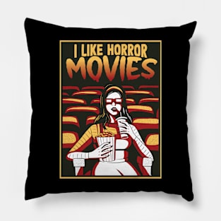 I Like Horror Movies Retro Movie Theater Graphic Pillow