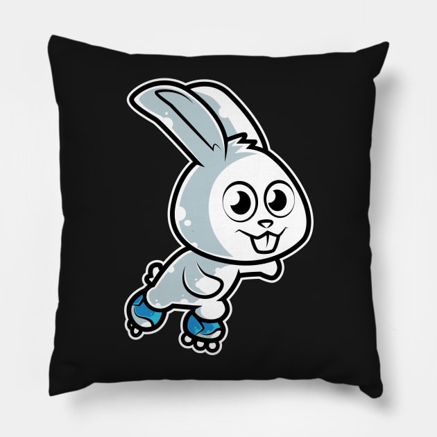 Rabbit Retro Roller Skate White Bunny print Pillow by theodoros20