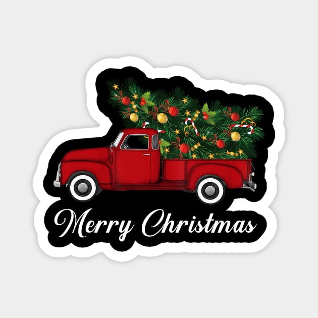 Merry Christmas Retro Vintage Red Truck Magnet by Kimko