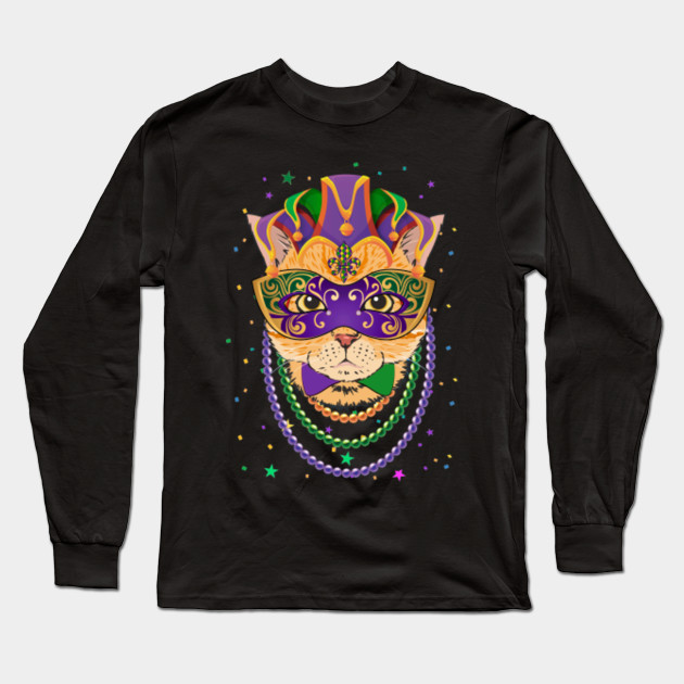 Animal Lover Cat Masquerade Mardi Gras Cat Long Sleeve T Shirt