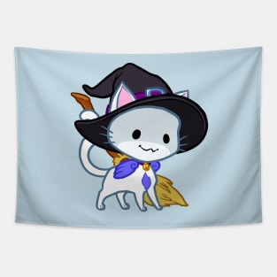 Halloween Chibi Winged Kitty - White Witch Cat Tapestry