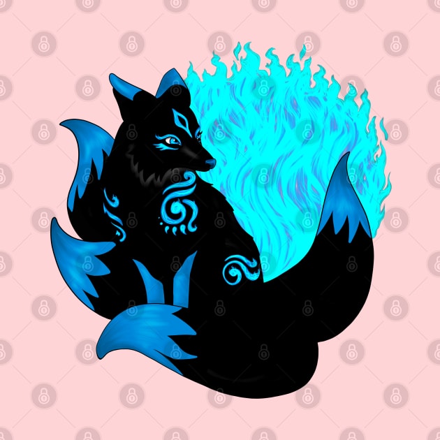 Dark Black and Blue Kitsune by Lady Lilac