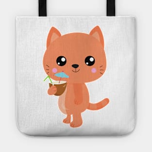 Hawaii Cat, Cute Cat, Orange Cat, Cocktail, Luau Tote