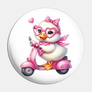 Valentine Duck In Pink Scooter Pin