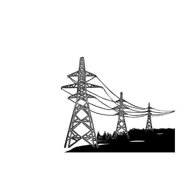 Electricity Pylons Linocut Silhouette on Pink by Maddybennettart