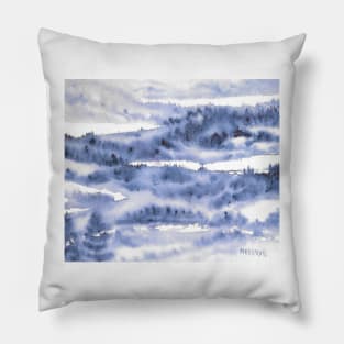 Christmas Card, Holiday Card, Watercolor Card, Winter in Midnight Blues Pillow