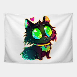 Black cat green eyes Tapestry
