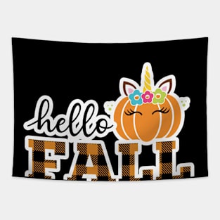 Say Hello Fall with a Unicorn Attitude (Dark bg) Tapestry