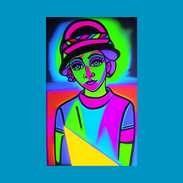 Day Glo Fluorescent Woman in Hat by ArtBeatsGallery