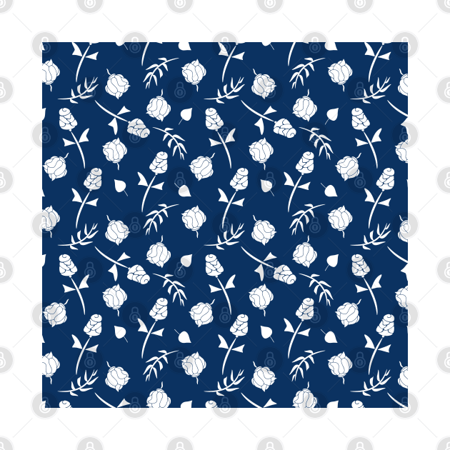 Pretty Dark Blue Floral Roses Pattern by FabulouslyFestive