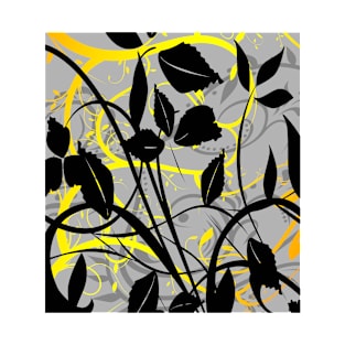 Black Leaves with Yellow Branches and Tribal Pattern T-Shirt