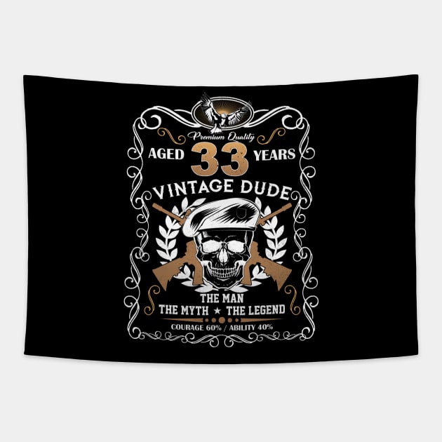 Skull Aged 33 Years Vintage 33 Dude Tapestry by Hsieh Claretta Art