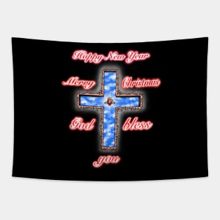 Jesus Christ cross merry Christmas and happy new year Tapestry