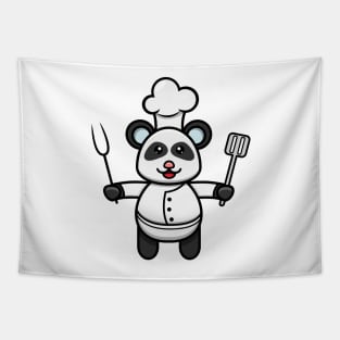 Sticker and Label Of Cute Baby Panda Wearing Chef Costume Tapestry