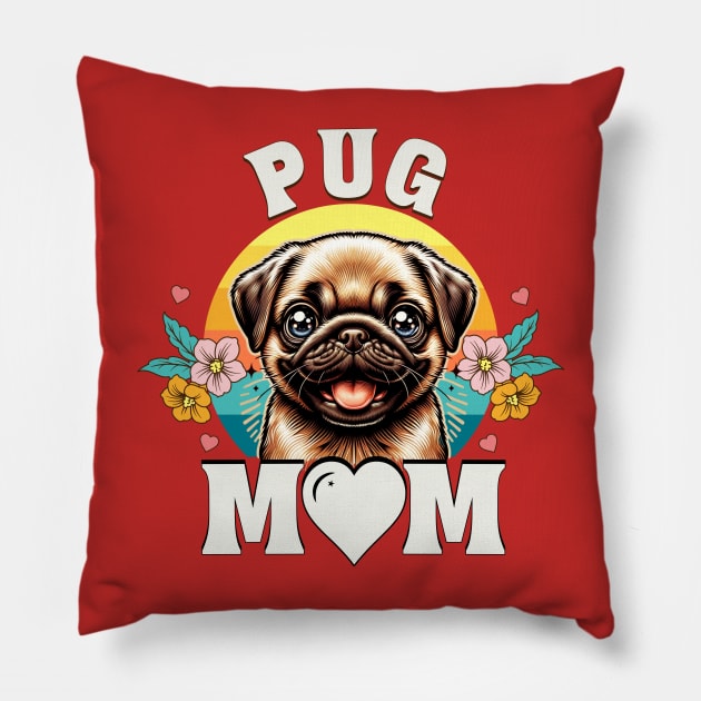 World's Best Pug Mom Retro Sunset Dog Lover Pillow by JJDezigns