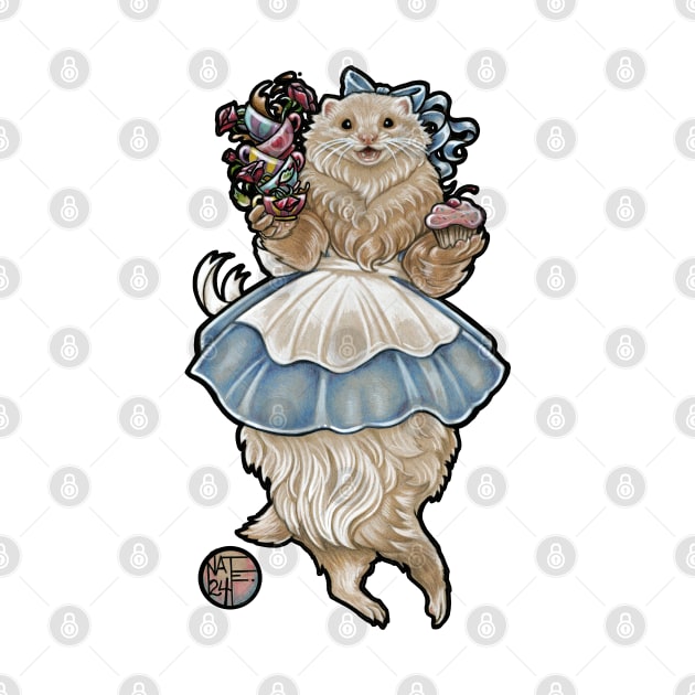 Ferret Alice In Wonderland With Tea Cups - Black Outlined Version by Nat Ewert Art