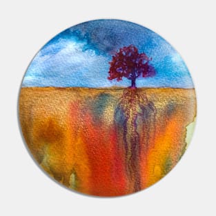 Watercolor abstract landscape and single tree Pin